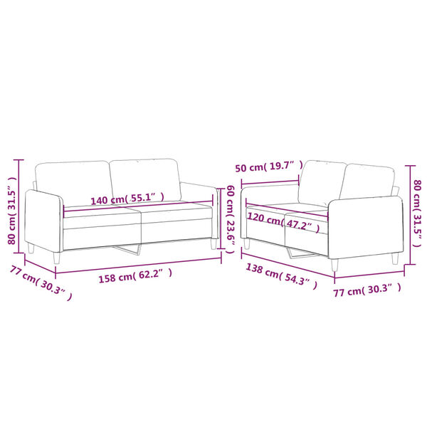 vidaXL 2 Piece Sofa Set with Cushions Black Fabric