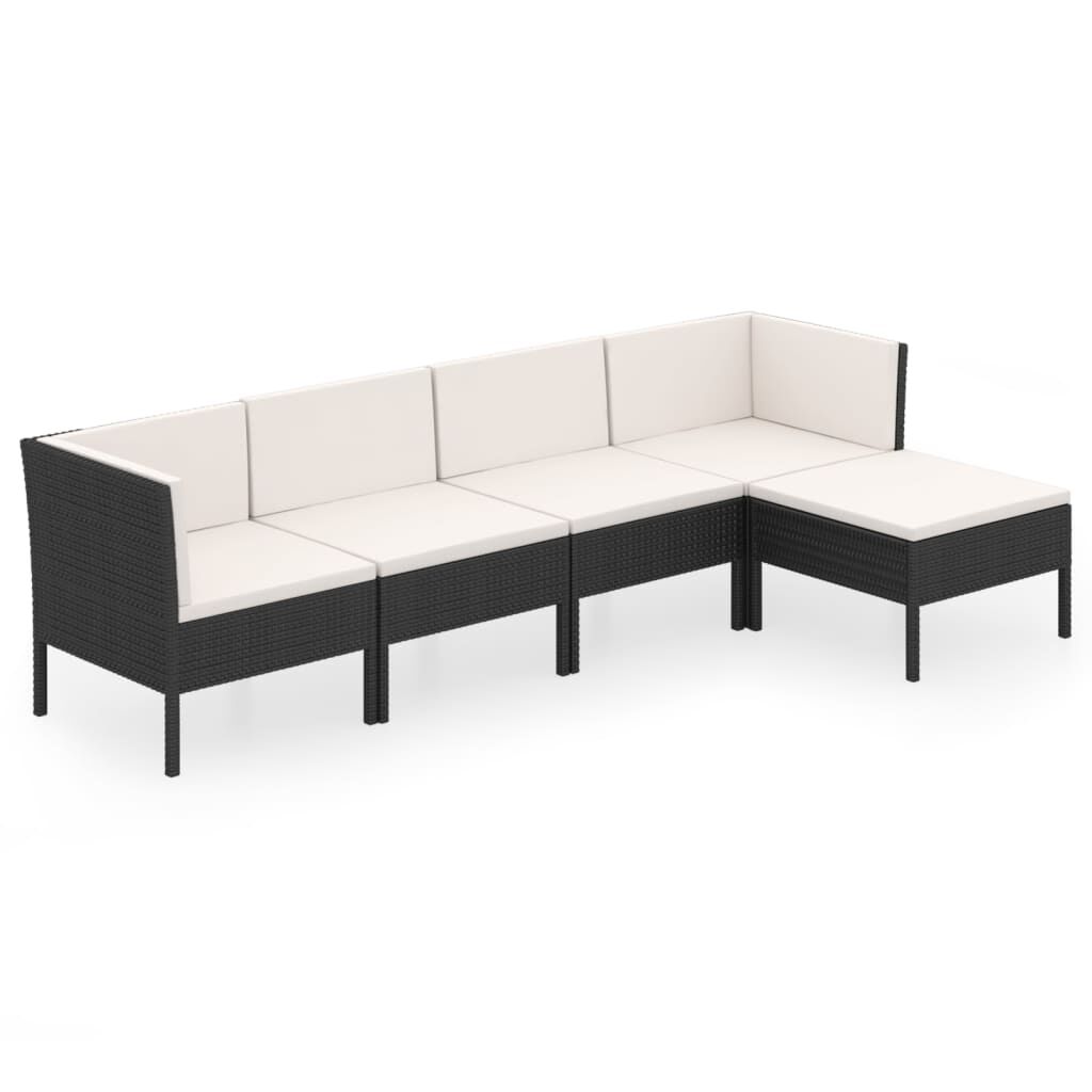 vidaXL 5 Piece Garden Lounge Set with Cushions Poly Rattan Black