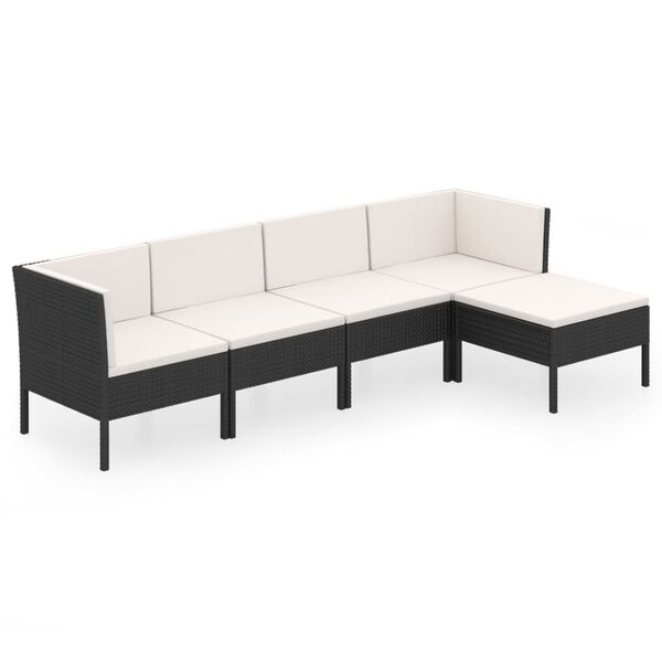 vidaXL 5 Piece Garden Lounge Set with Cushions Poly Rattan Black