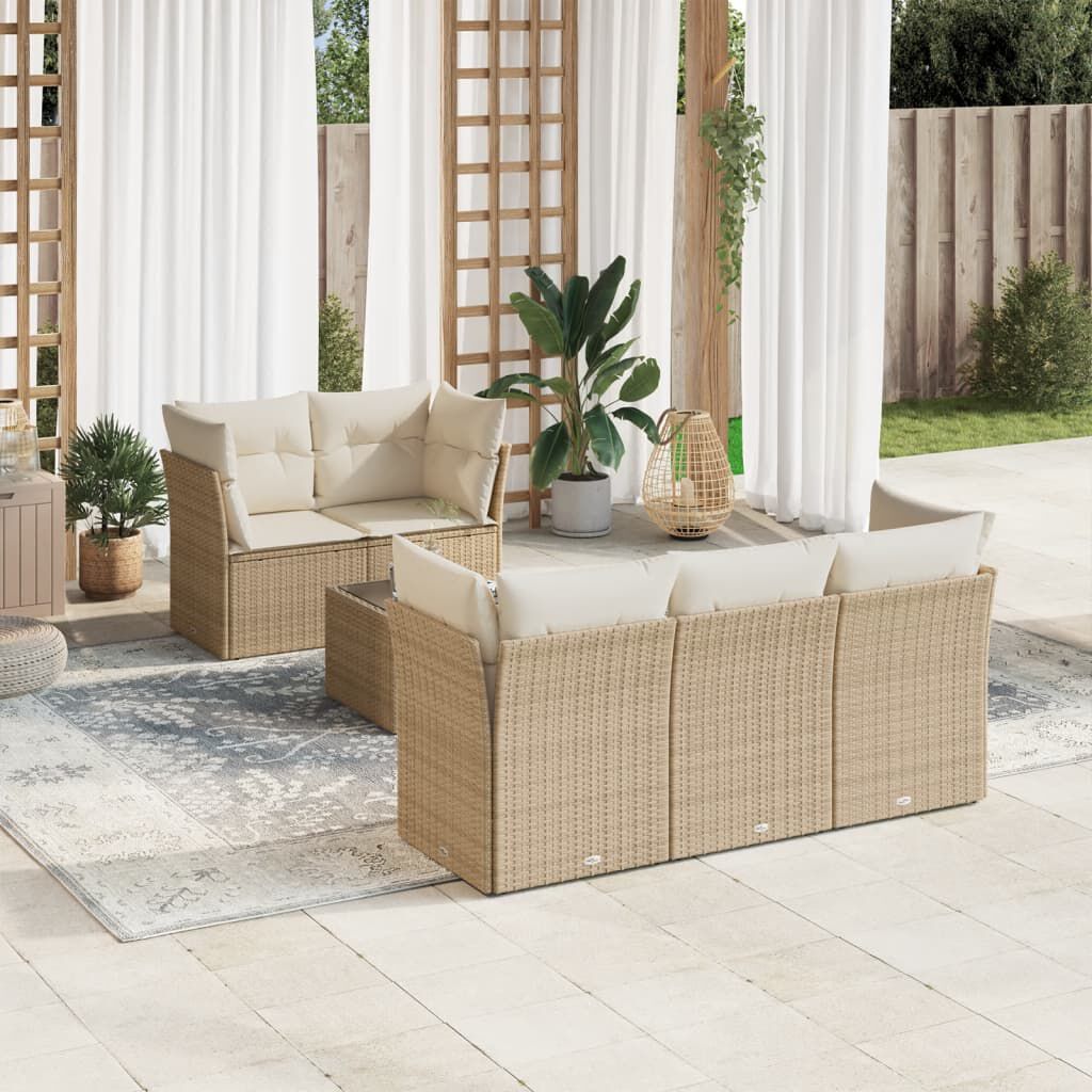 vidaXL 6 Piece Garden Sofa Set with Cushions Beige Poly Rattan
