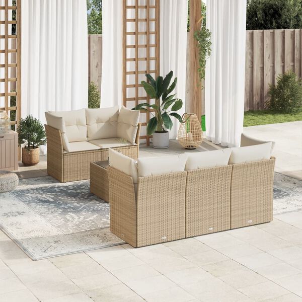 vidaXL 6 Piece Garden Sofa Set with Cushions Beige Poly Rattan