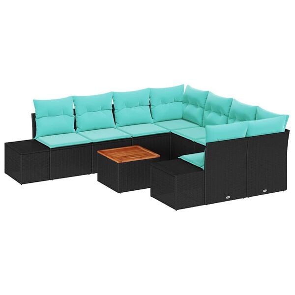 vidaXL Garden Sofa Set 9 pcs Black and turquoise