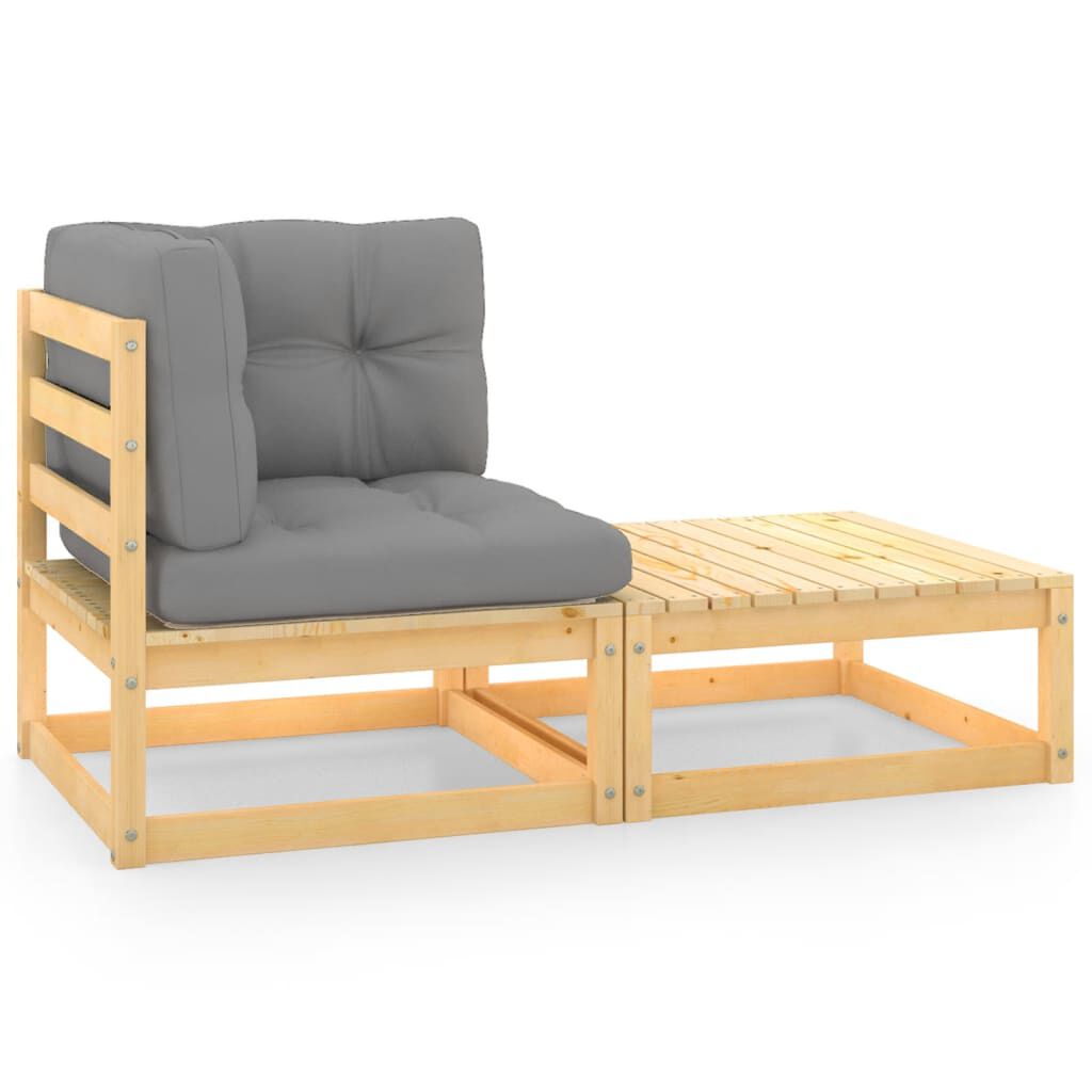 vidaXL 2 Piece Garden Lounge Set with Cushions Solid Pinewood