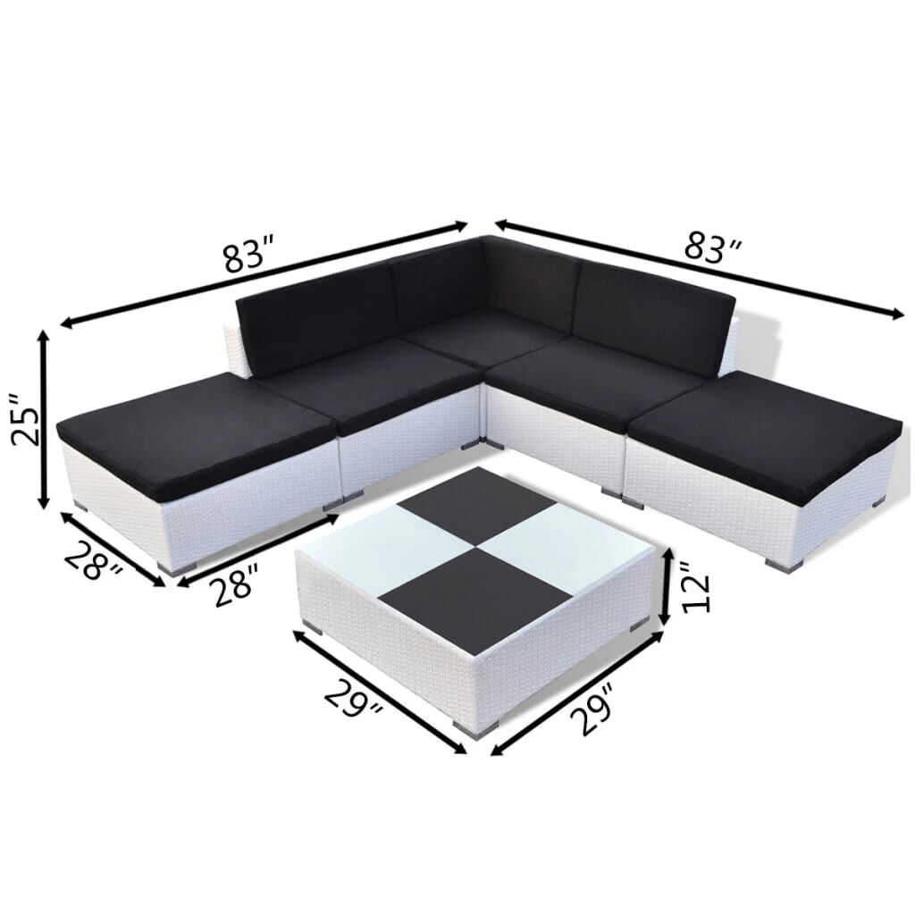 vidaXL 6 Piece Garden Lounge Set with Cushions Poly Rattan White