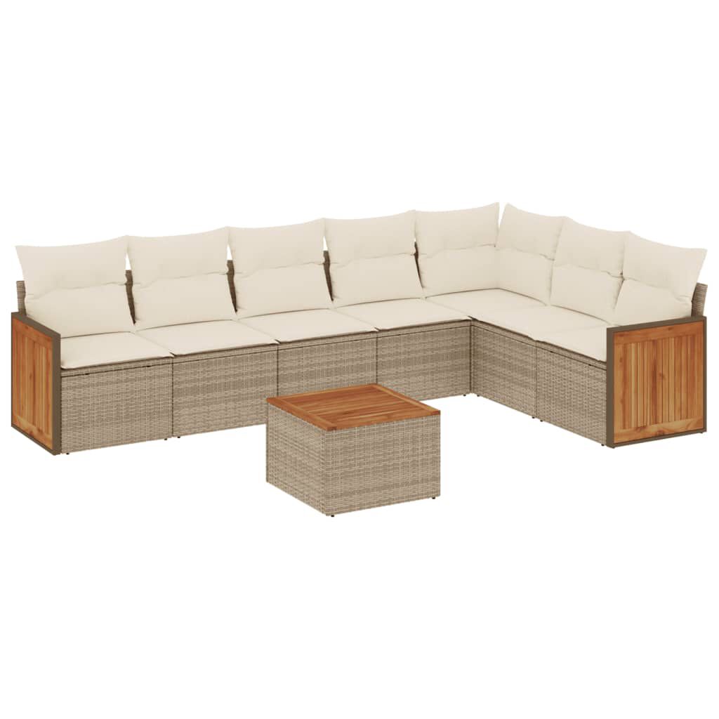 vidaXL 8 Piece Garden Sofa Set with Cushions Beige Poly Rattan