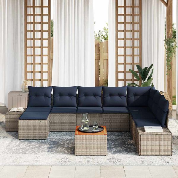 vidaXL Garden Sofa Set with Cushion 9 pcs Grey Poly Rattan