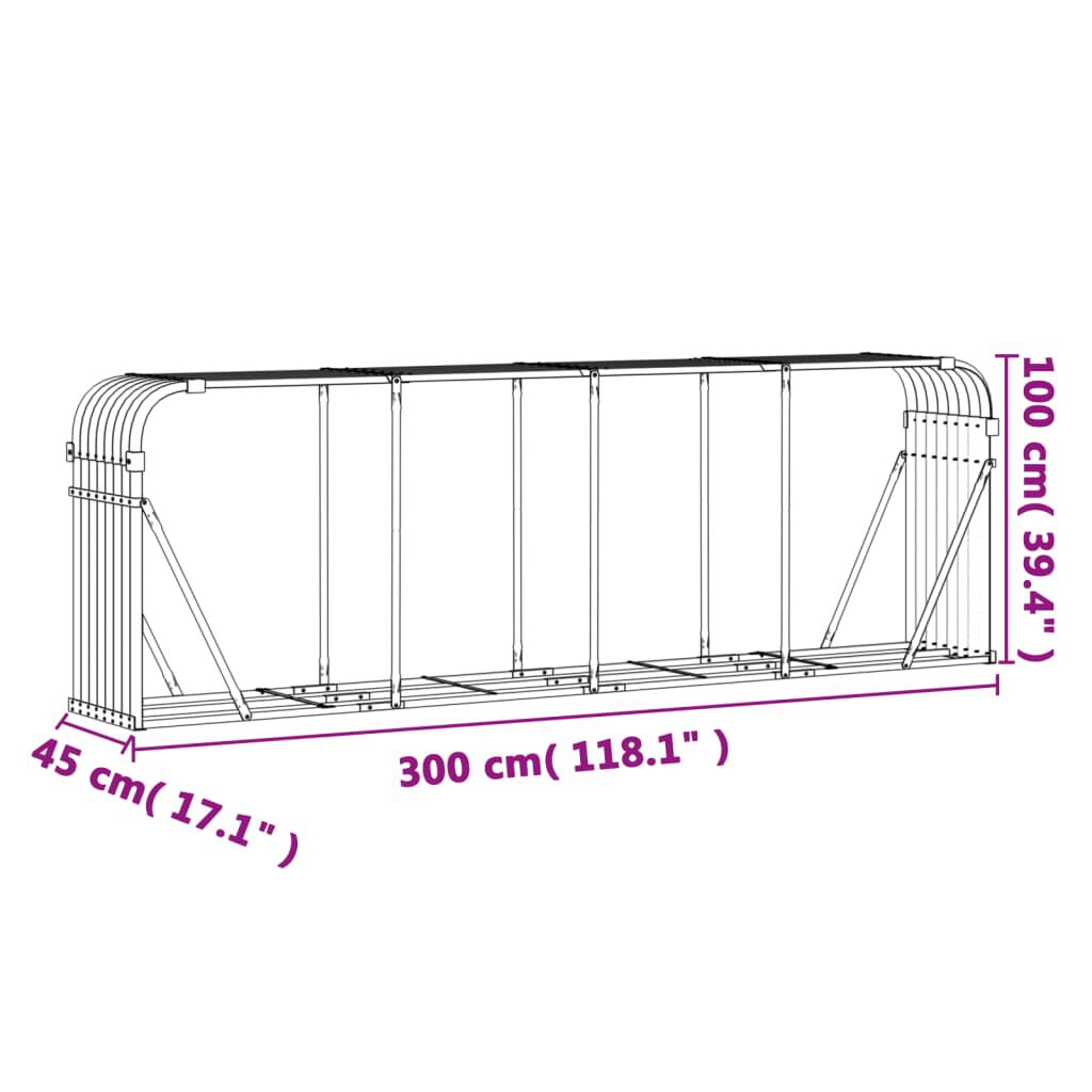vidaXL Log Holder Anthracite 300x45x100 cm Galvanised Steel