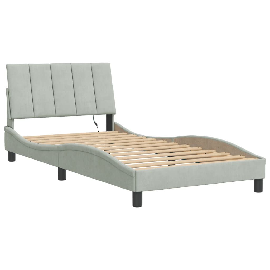 vidaXL Bed Frame with LED without Mattress Light Grey 100x203 cm Velvet