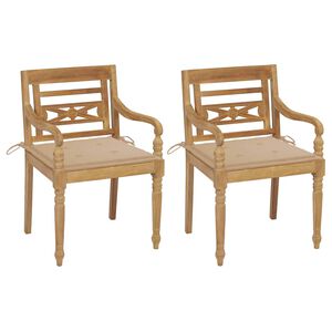 vidaXL Batavia Chairs 2 pcs with Beige Cushions Solid Teak Wood