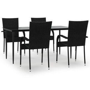 vidaXL 5 Piece Garden Dining Set Black Poly Rattan