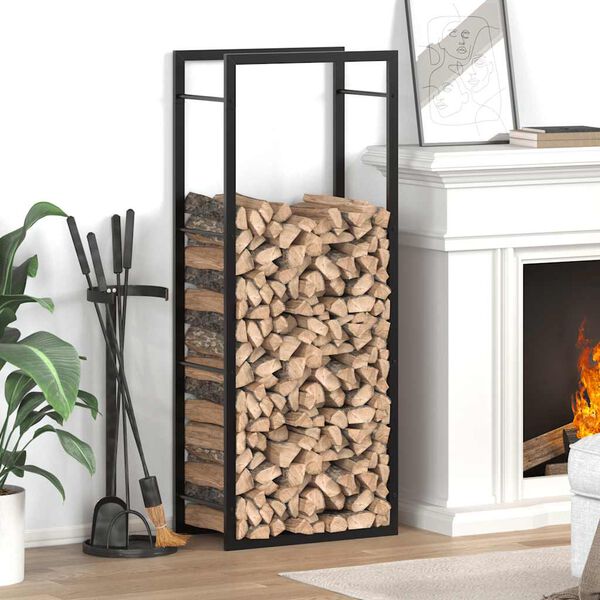 vidaXL Firewood Rack Matt Black 50x28x132 cm Steel