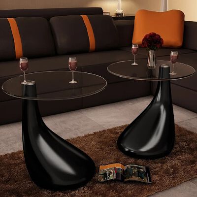 vidaXL Coffee Table 2 pcs with Round Glass Top High Gloss Black