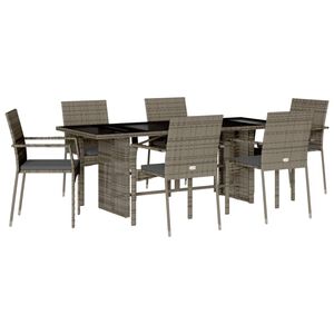 vidaXL 7 Piece Garden Dining Set with Cushions Grey Poly Rattan