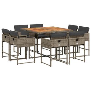 vidaXL 9 Piece Garden Dining Set with Cushions Grey Poly Rattan
