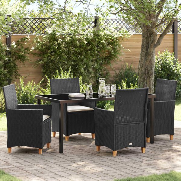 vidaXL Garden Dining Set 5 pcs Black Poly Rattan