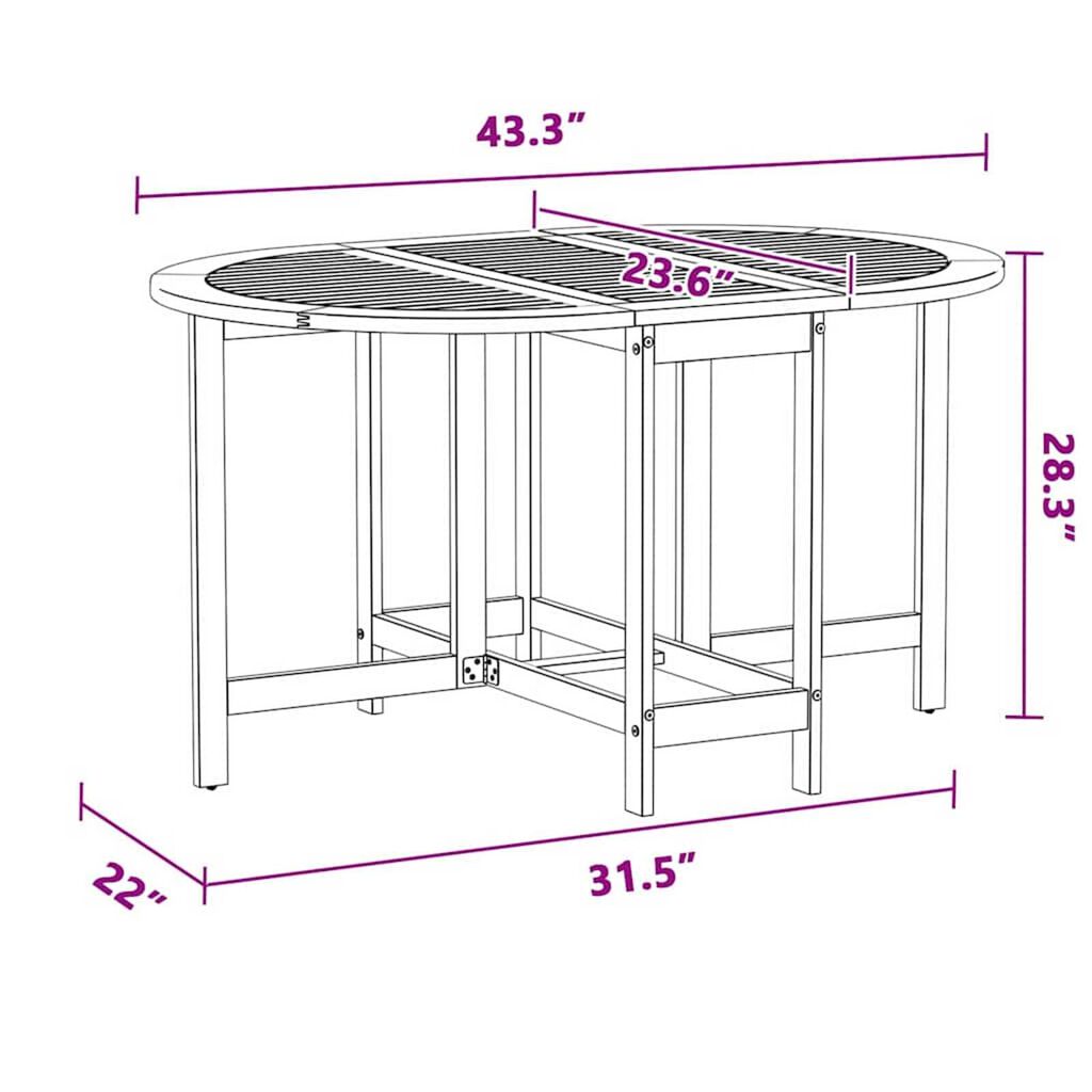vidaXL Garden Table Folding Brown 110 x 60 x 72 cm Solid Acacia wood