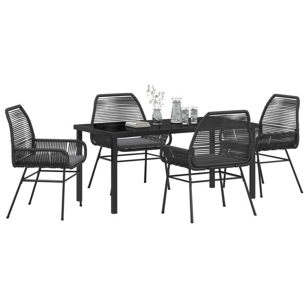 vidaXL Garden Dining Set with Cushion 5 pcs Black Poly Rattan