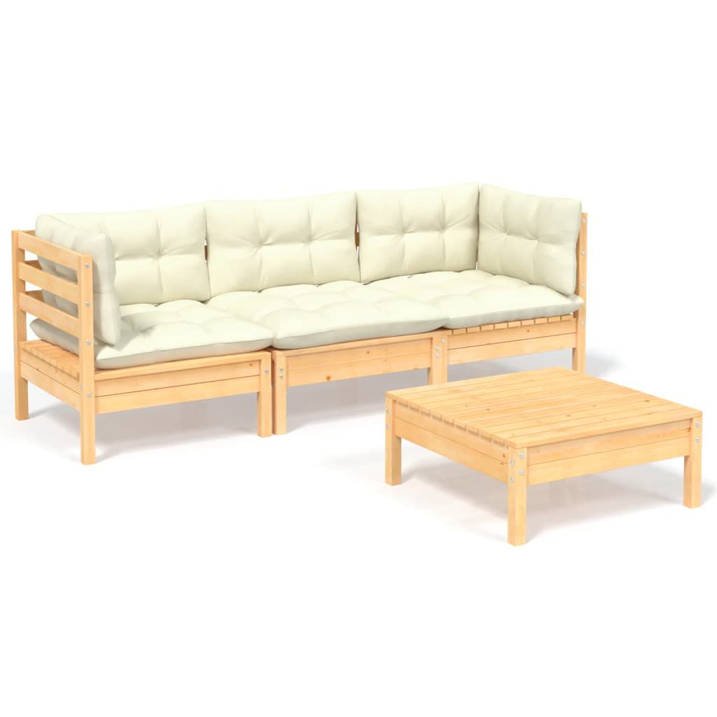 vidaXL 4 Piece Garden Lounge Set with Cream Cushions Pinewood