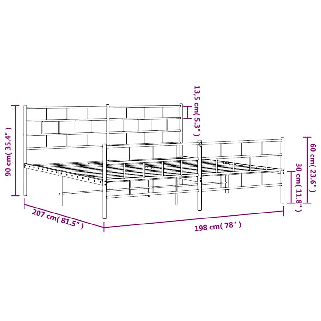 vidaXL Metal Bed Frame without Mattress with Footboard White 193x203cm