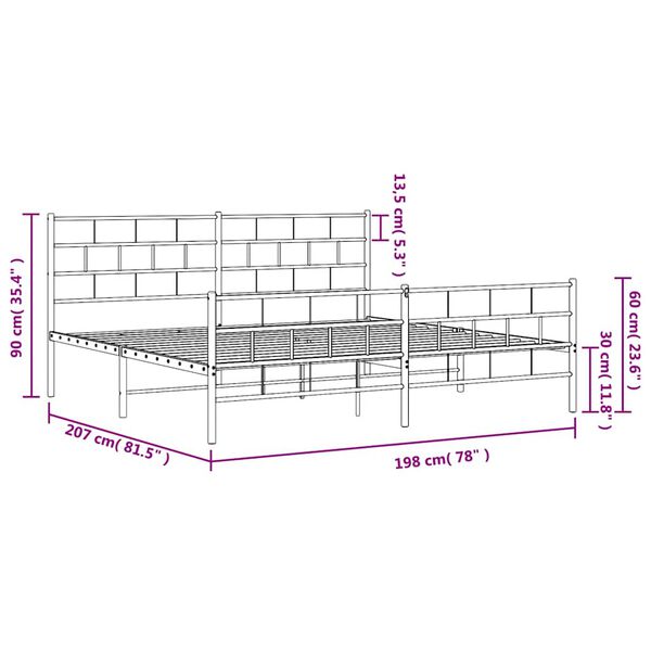 vidaXL Metal Bed Frame without Mattress with Footboard White 193x203cm