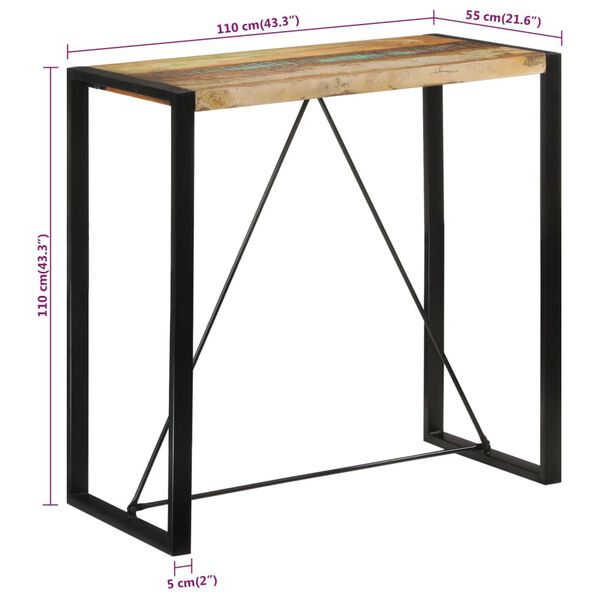 vidaXL Bar Table 110x55x110 cm Solid Wood Reclaimed