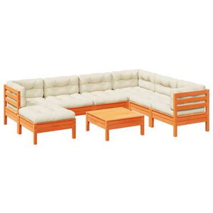 vidaXL 8 Piece Garden Sofa Set with Cushions Wax Brown Solid Wood Pine