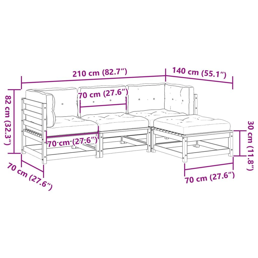 vidaXL 4 Piece Garden Sofa Set with Cushions Solid Wood Pine