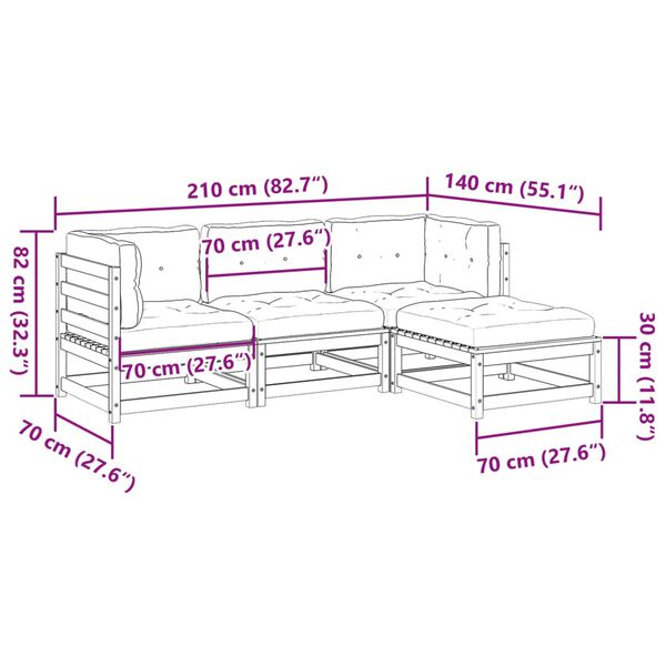 vidaXL 4 Piece Garden Sofa Set with Cushions Solid Wood Pine