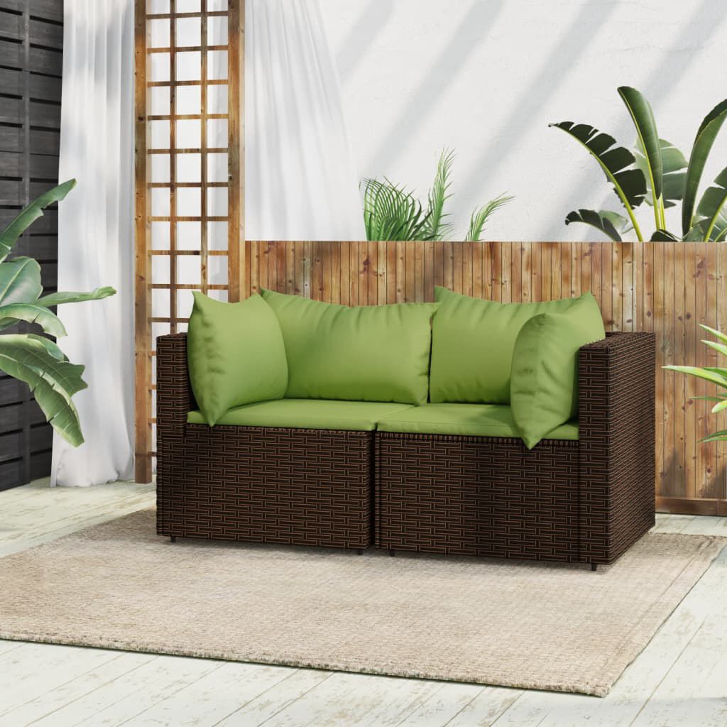 vidaXL Garden Corner Sofas with Cushions 2 pcs Brown Poly Rattan