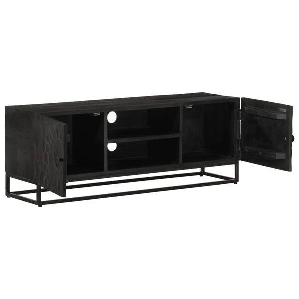 vidaXL TV Cabinet Black 110x30x40 cm Solid Wood Mango and Iron