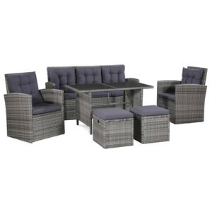 vidaXL 6 Piece Garden Lounge Set with Cushions Poly Rattan Grey