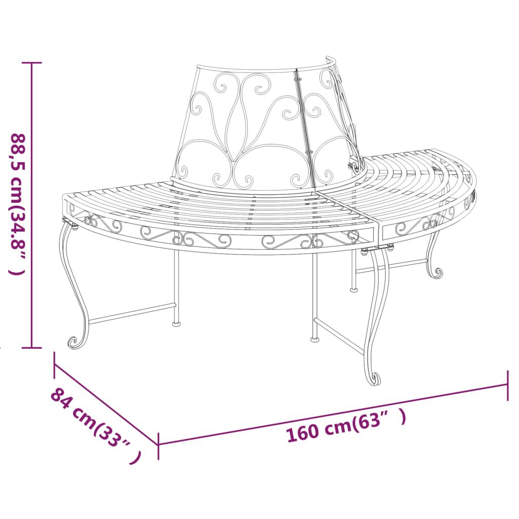 vidaXL Half Round Tree Bench 2 pcs Ø160 cm Black Steel