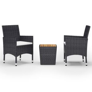 vidaXL 3 Piece Bistro Set Poly Rattan and Acacia Wood Black