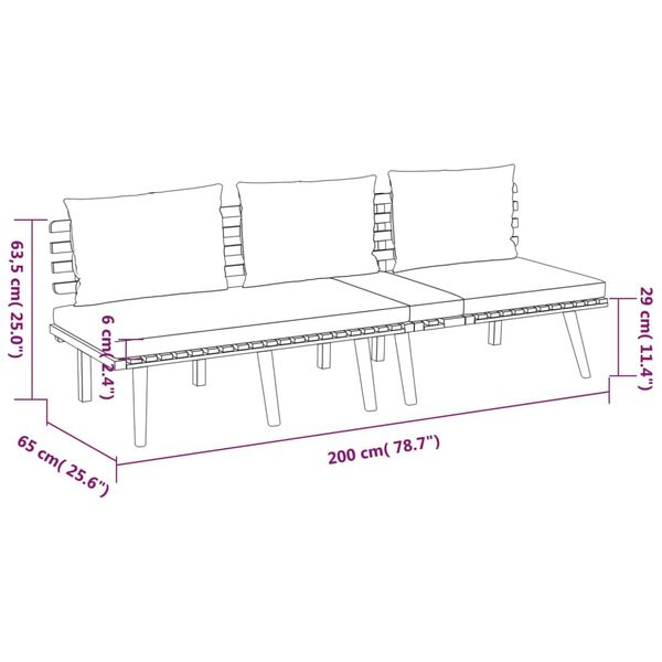 vidaXL 3 Piece Garden Lounge Set with Cushions Solid Wood Acacia