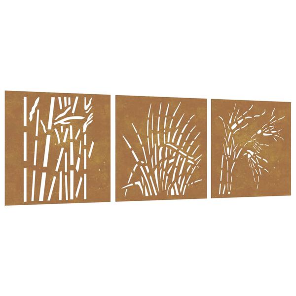 vidaXL Garden Wall Decorations 3 pcs 55x55 cm Corten Steel Grass Design