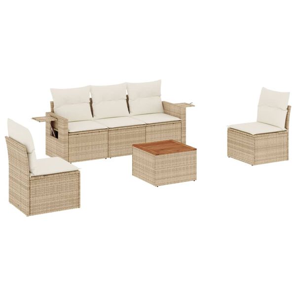 vidaXL 6 Piece Garden Sofa Set with Cushions Beige Poly Rattan