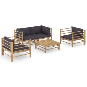 vidaXL 5 Piece Garden Lounge Set with Dark Grey Cushions Bamboo