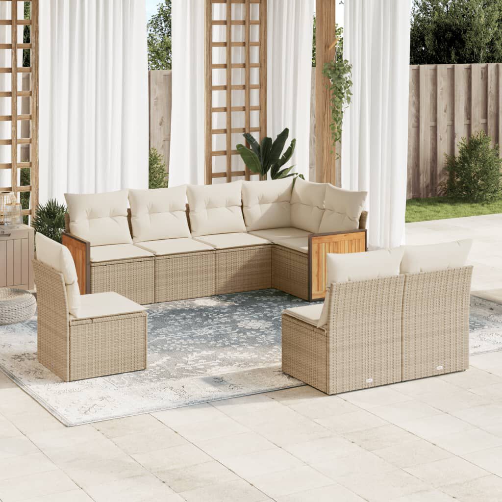 vidaXL 8 Piece Garden Sofa Set with Cushions Beige Poly Rattan