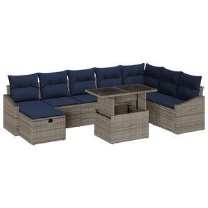 vidaXL Garden Sofa Set with Cushion 9 pcs Grey Poly rattan