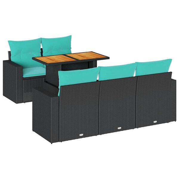 vidaXL 6 Piece Garden Sofa Set with Cushions Black Poly Rattan