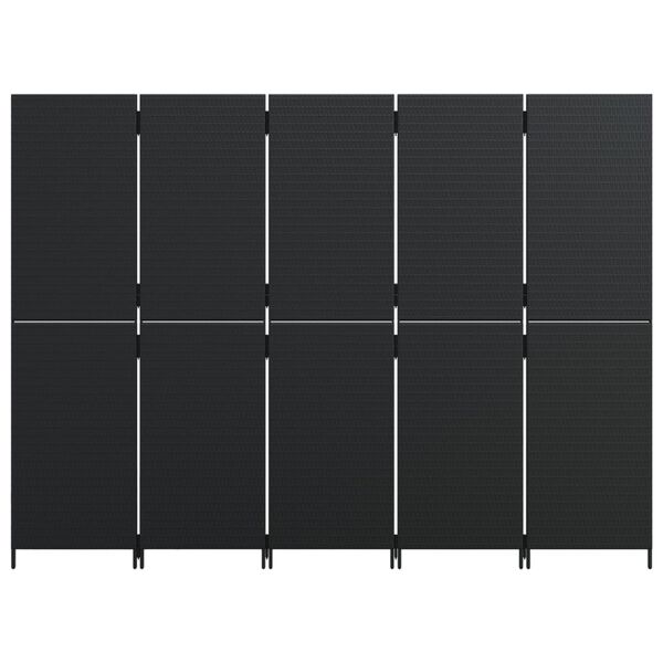 vidaXL Room Divider 5 Panels Black Poly Rattan