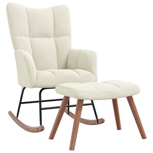 vidaXL Rocking Chair with a Stool Cream White Velvet