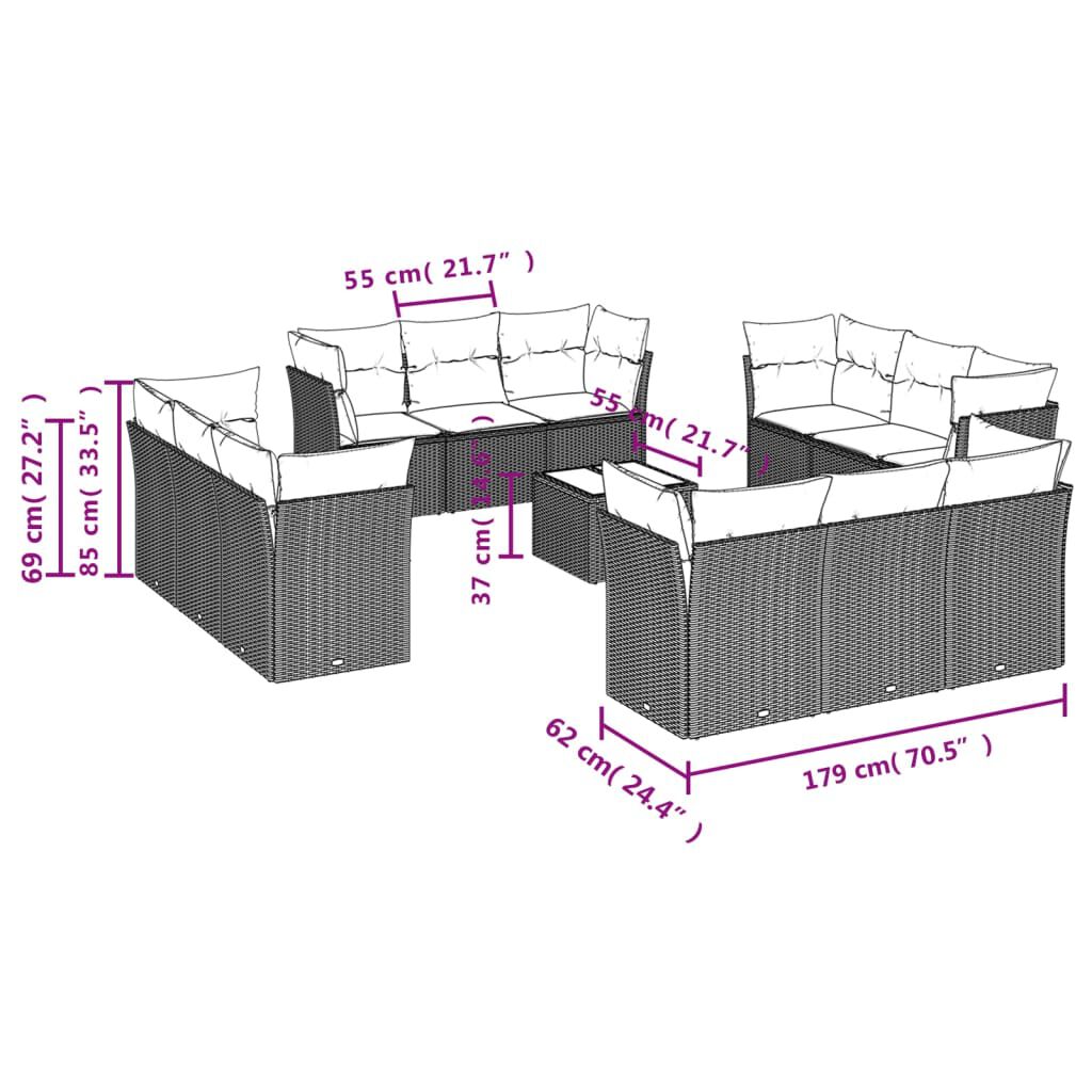 vidaXL 13 Piece Garden Sofa Set with Cushions Beige Poly Rattan