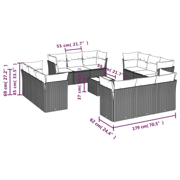 vidaXL 13 Piece Garden Sofa Set with Cushions Beige Poly Rattan