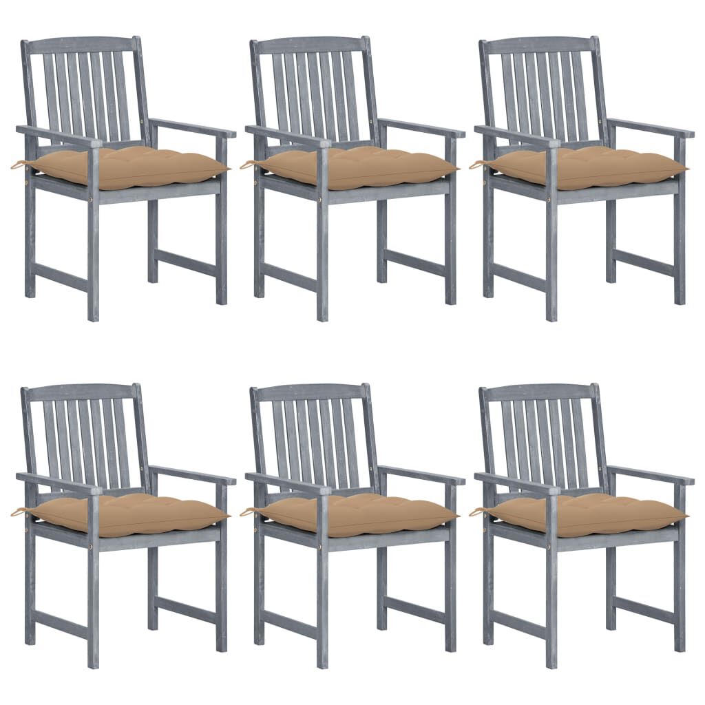 vidaXL Garden Chairs with Cushions 6 pcs Solid Acacia Wood Grey