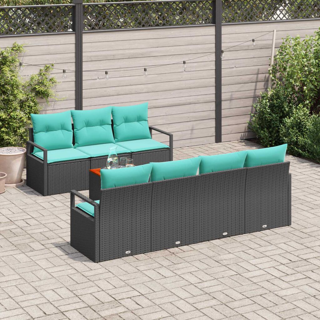 vidaXL 8 Piece Garden Sofa Set with Cushions Black Poly Rattan Acacia