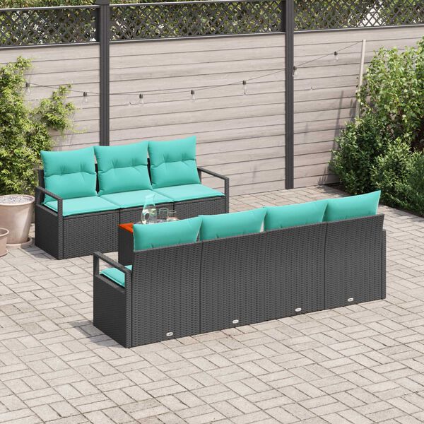vidaXL 8 Piece Garden Sofa Set with Cushions Black Poly Rattan Acacia