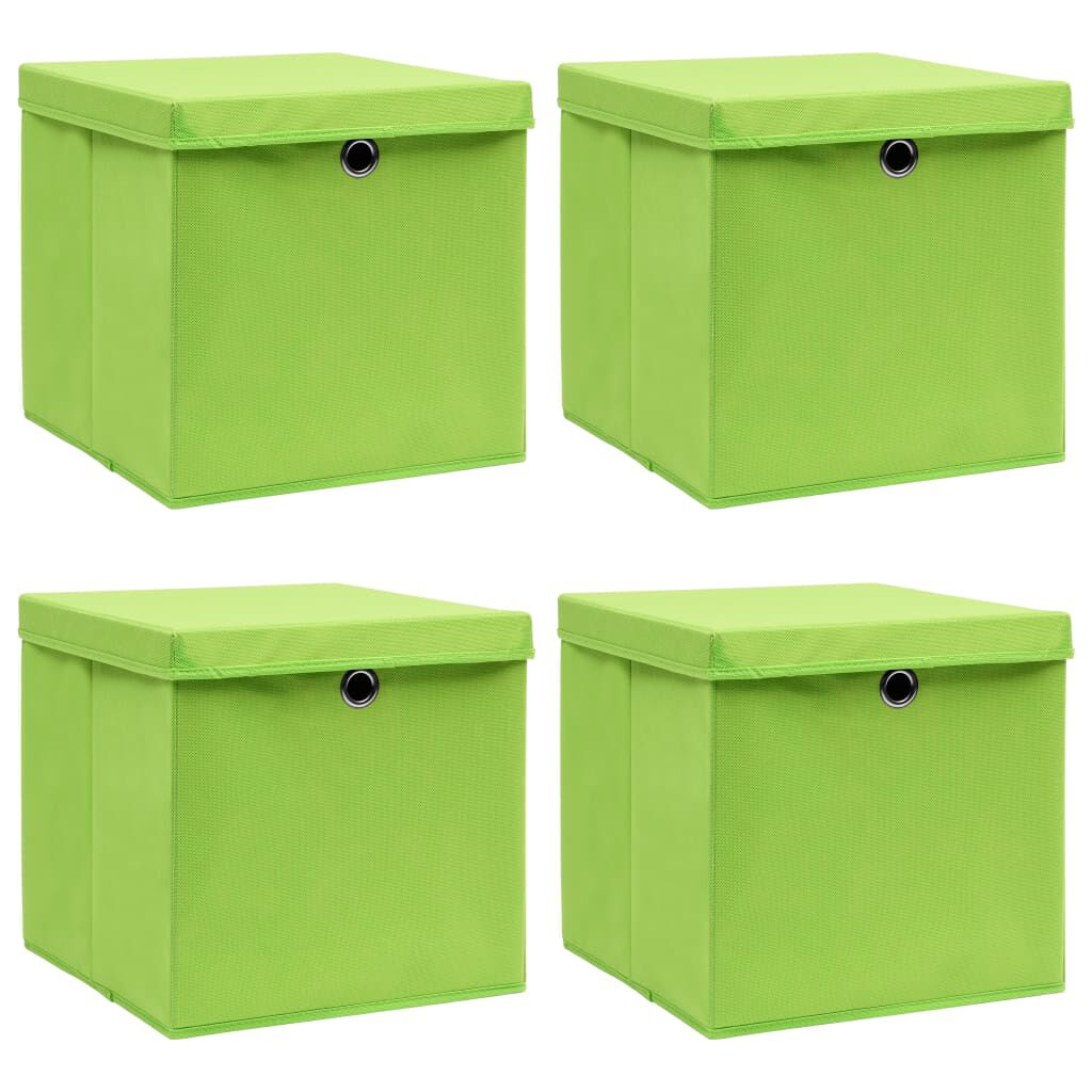 vidaXL Storage Boxes with Lids 4 pcs Green 32x32x32 cm Fabric