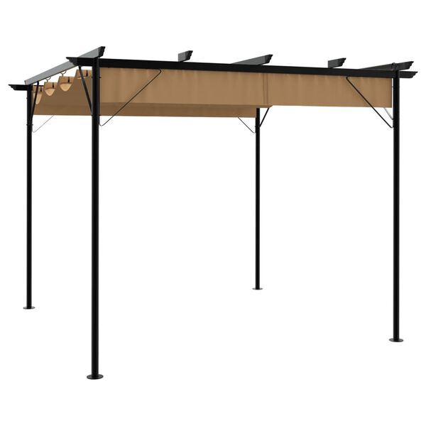 vidaXL Pergola with Retractable Roof Taupe 3x3 m Steel 180 g/m&sup2;