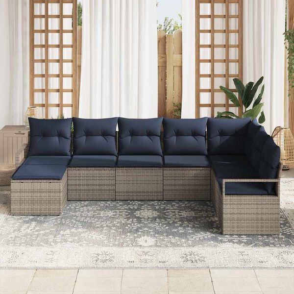 vidaXL Sofa Set with Cushion 8 pcs Grey Poly Rattan